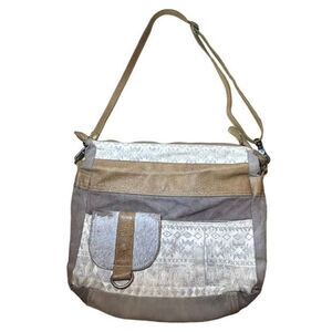 Myra Bag Tribe Strip Upcycled Canvas & Leather Aztec Crossbody Shoulder Purse